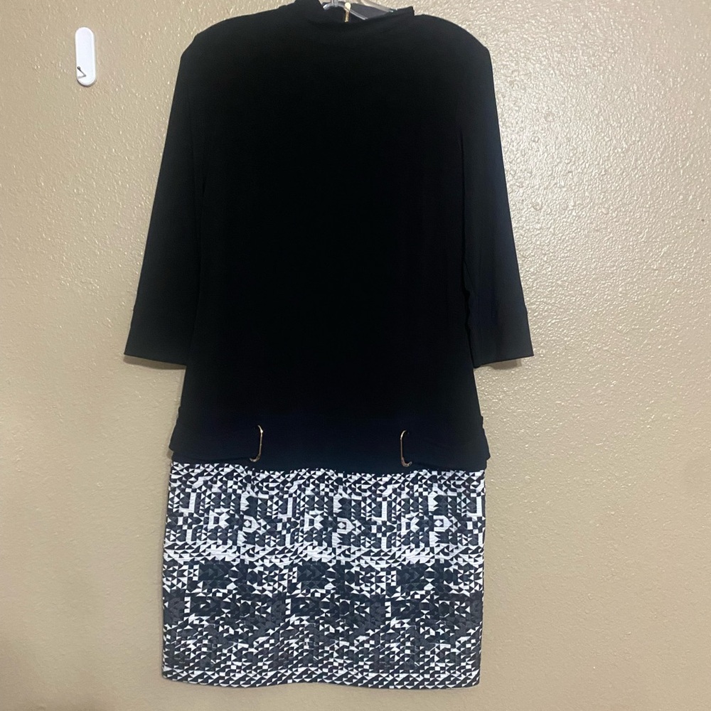 Joseph Ribkoff - Elegant Black and White Patterned Dress Size 8 NWT